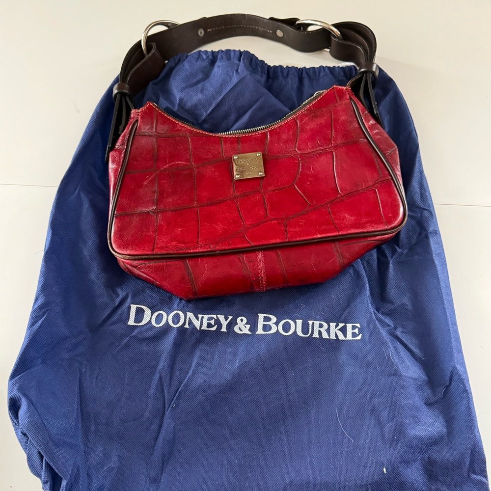 Vintage Dooney & Bourke Red Croc-Embossed Hobo Bag